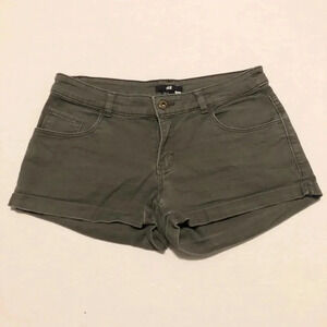 H&M  Cuffed Shorts Olive Green Denim Mid Rise Womens Size 4